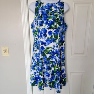 MILLY Garden Floral Blue Green White Sleeveless Zip Back A Line Dress Size 10